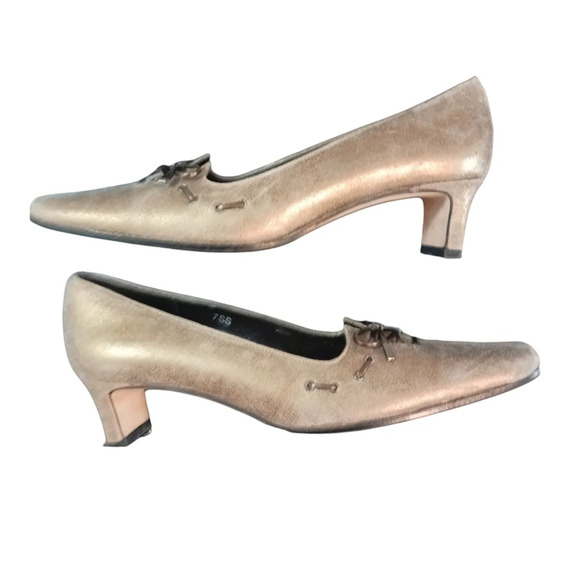 VANELI Vintage Gold/Bronze Square Toe Kitten Heel Pumps Size 7 - Picture 12 of 12